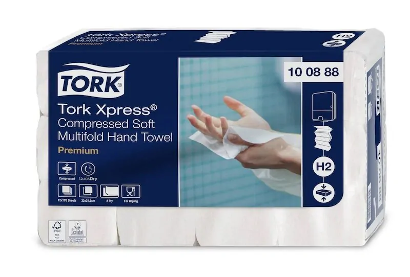 Tork H2 Xpress® skládané ručníky 2vrstvé celulóza bílé 2040 ks 100888