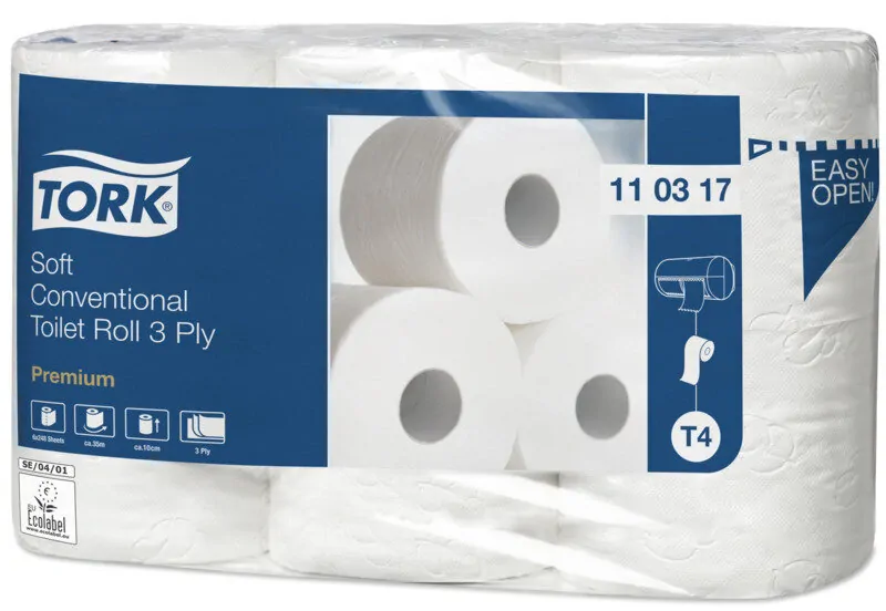 Tork T4 toaletní papír konvenční role celulóza+recykl bílý 3 vrstvý 34,7 m 6 rolí 110317