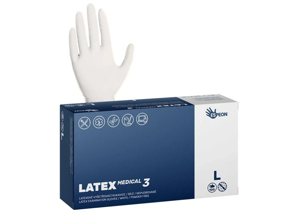 Rukavice LATEX FIT L 100 ks, pudrované, bílé