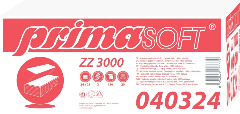 Ručník skládaný ZZ PrimaSoft 3000ks, 24x21, 2vr., cel.