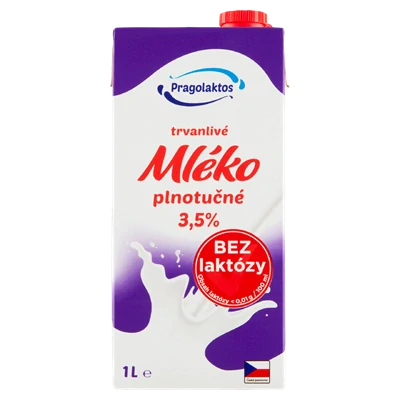 PRAGOLAKTOS Mléko plnotučné trvanlivé 3,5 % bez laktózy 1 l