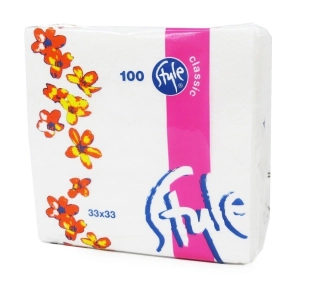 Ubrousky Style Classic 33x33 cm 1 vrstvé bílé 100 ks